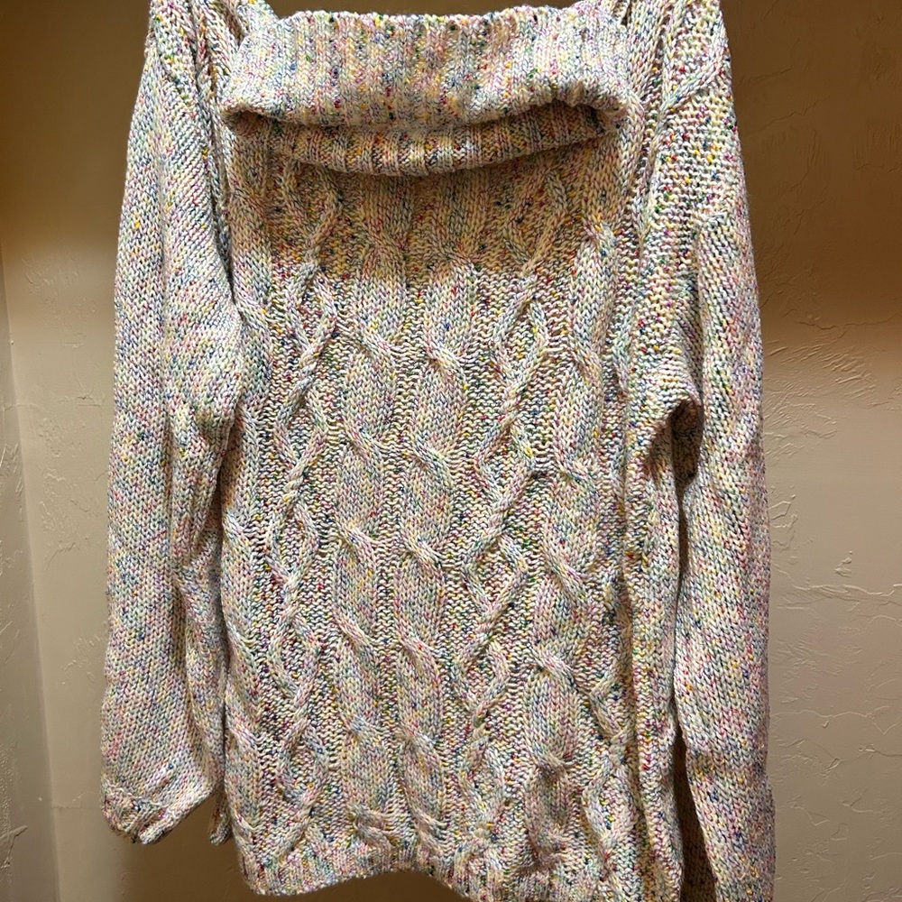 New York&Co Soho Multicolor/rainbow Cable Knit cowl/turtle neck Women's Sweater - Picture 2 of 5